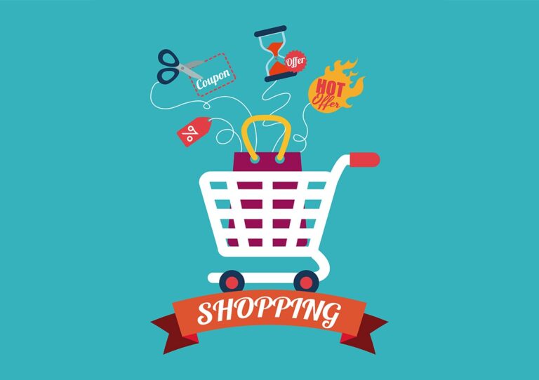 comunidade de ofertas promobit: carrinho com vários cupons e ícones para compra via e-commerce