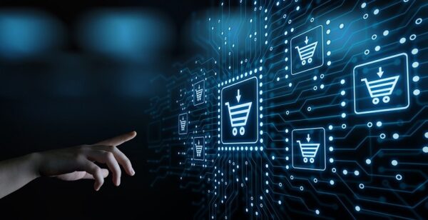 mao aperta carrinho de compra em diversos pontos de venda: símbolo de gestão de trade marketing