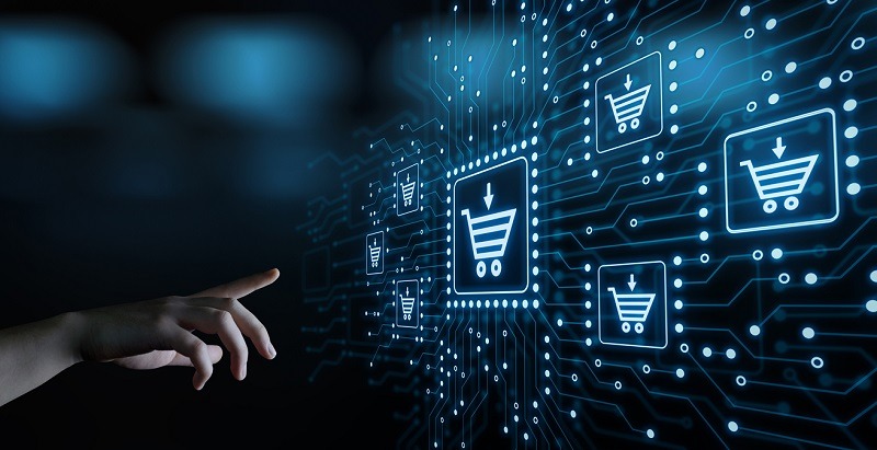 mao aperta carrinho de compra em diversos pontos de venda: símbolo de gestão de trade marketing