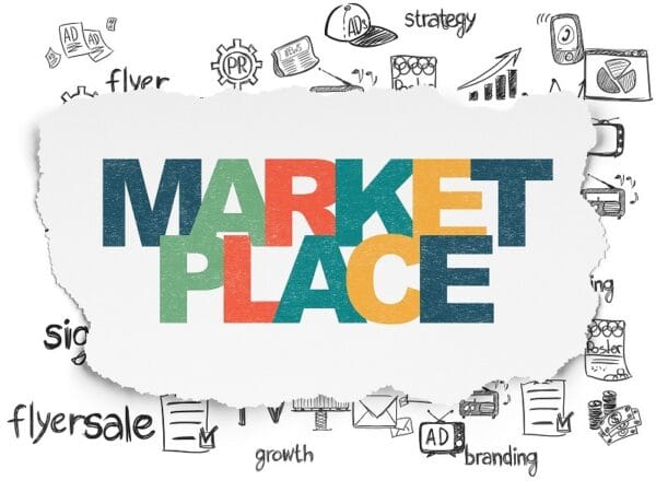 vários momentos de uma venda reunidos em um marketplace