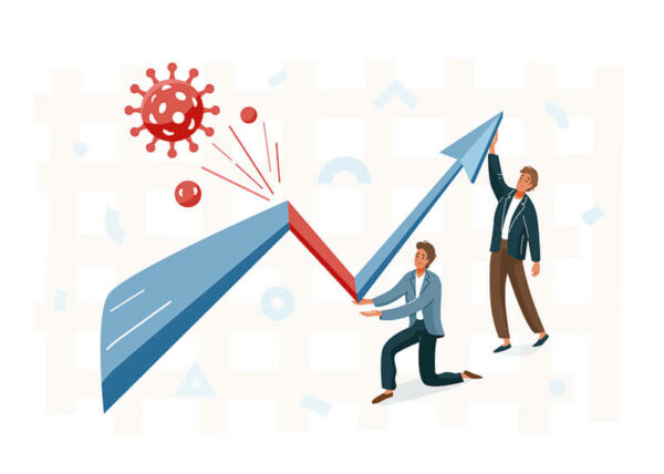 executivos desviam crise do coronavírus com gráfico de crescimento pesquisa