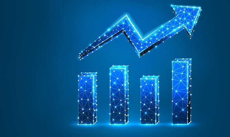 ciência das vendas: pontos ligados formam gráfico ascendente de vendas