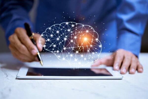 inteligência de vendedor mão humana ligando pontos