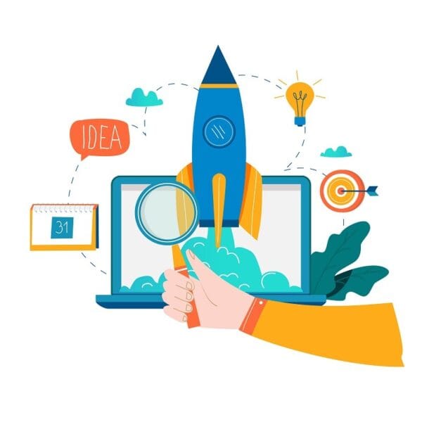 foguete decolando com ideias para tirar do papel em volta