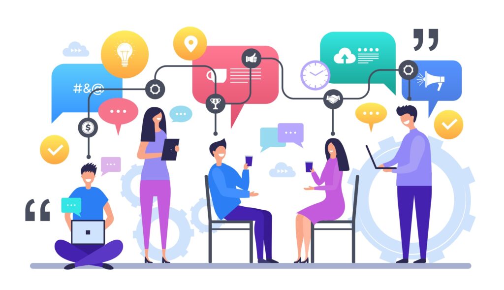 pessoas conversando e fazendo networking